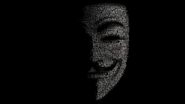 Anonymous Mask half hidden in the dark.